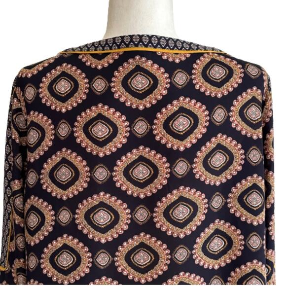 Chelsea & Theodore Blouse Top Navy Medallion Print Boat Neck Long Sleeve Large - Picture 7 of 12